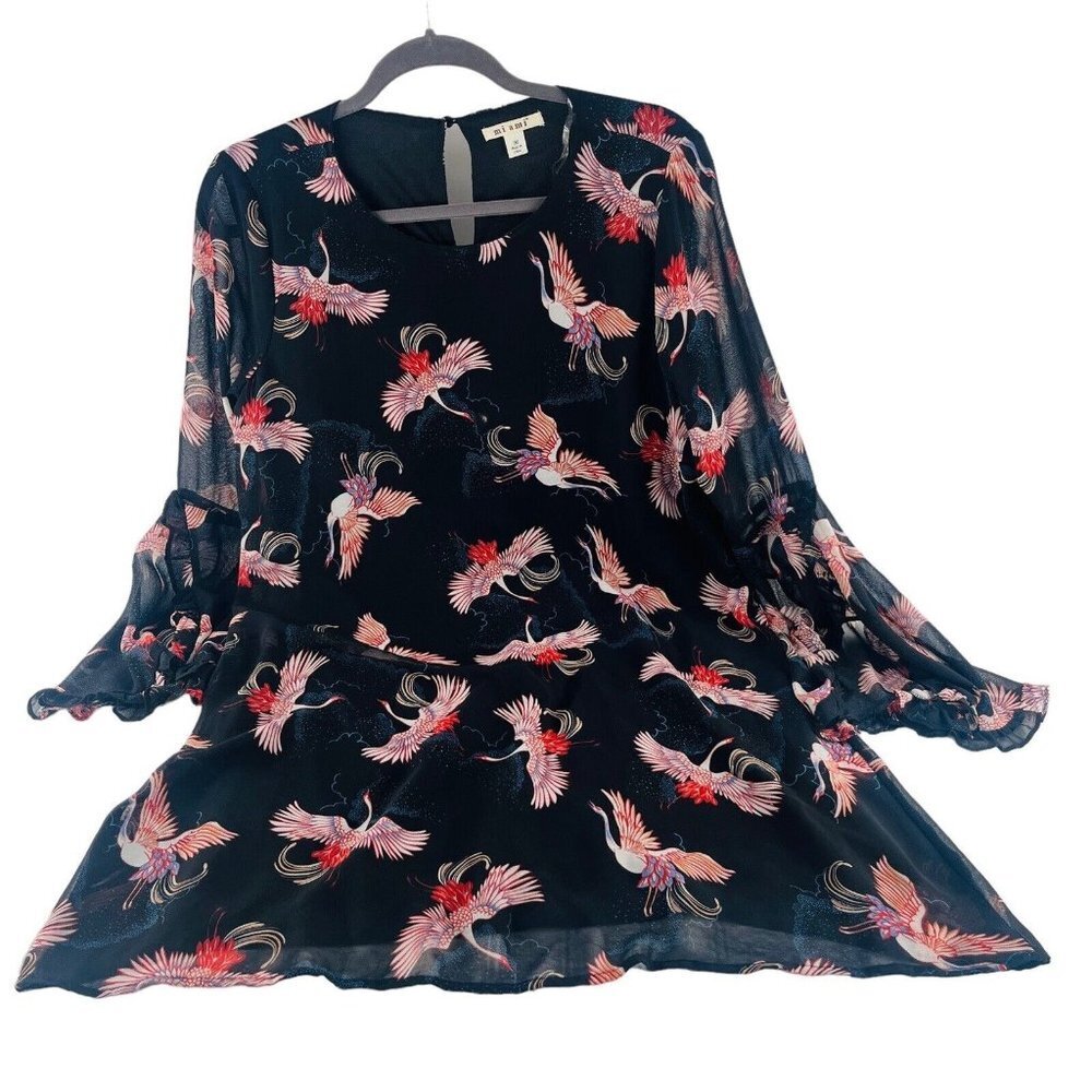 Miami Women's Dress size Medium‎ Colorful Flowy Birds Swans Geese Storks